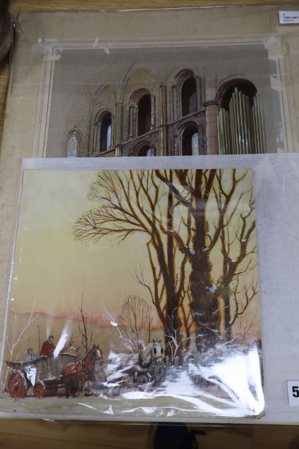 Ernest Boye Uden (1911-1986), Harmony (church interior) and three other watercolours by the same hand, 18 x 23.5cm to 37 x 28cm